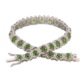 Oval Green Chrome Diopside Sterling Silver Bracelet with a sparkling gemstone accents, perfect for elegant style.